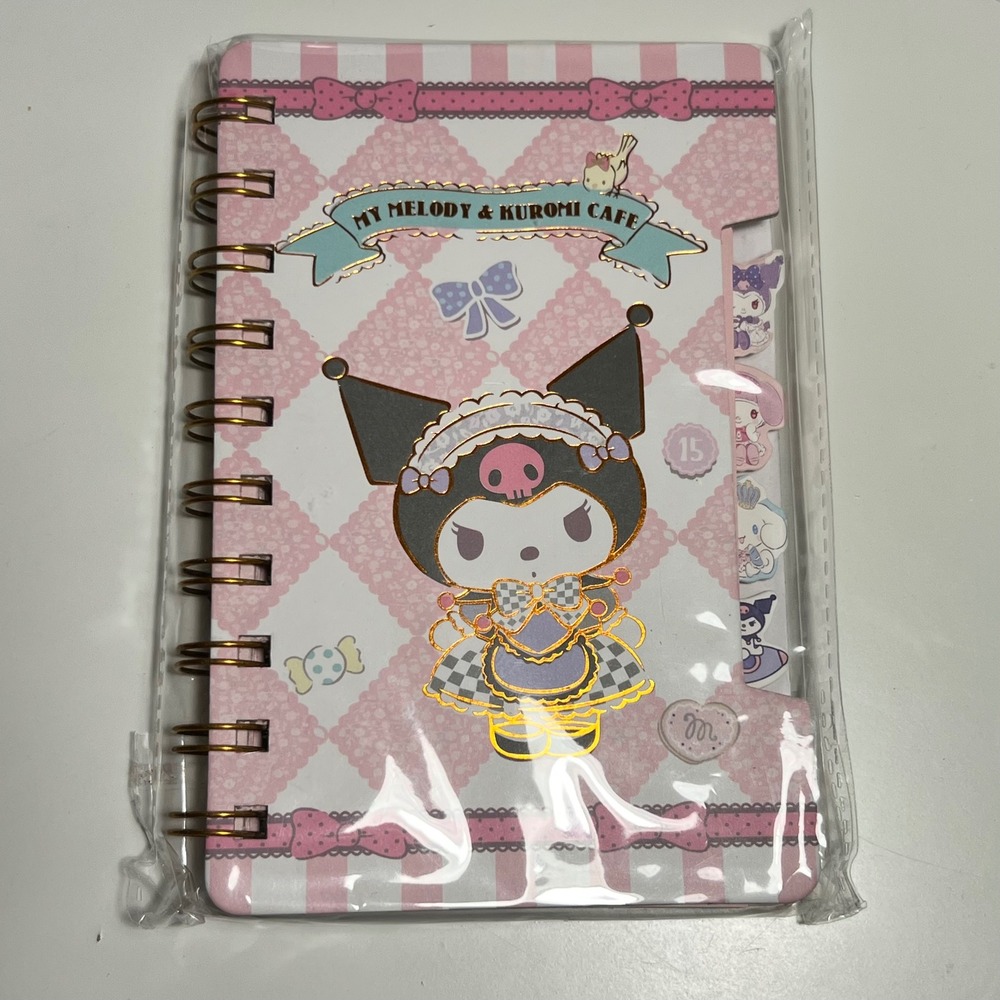 Sanrio 48K Spiral Notebook Pink Kuromi Cafe Character Tabs Gold Foil XQ-3503